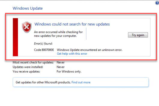 Windows Update Error 8007000e