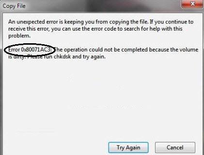 Fix Error 0X80071AC3: The Volume Is Dirty