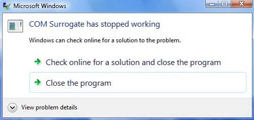 COM Surrogate has Stopped Working in Windows 7