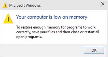 Fix Your Computer Is Low On Memory Error In Windows 10